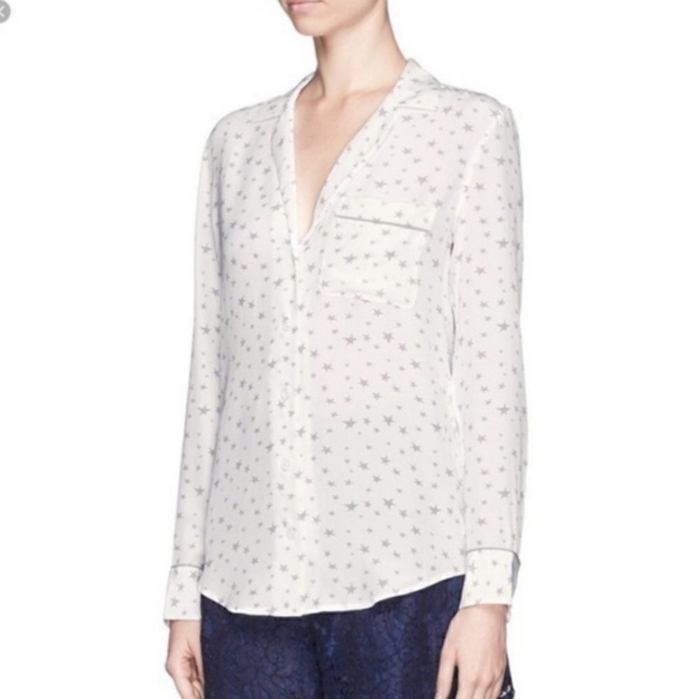 Equipment Keira Silk Star Print Oversize Top Button Up Shirt